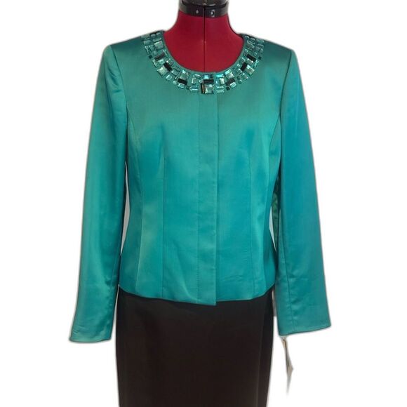 NWT Kasper Skirt Suit Women's Size 6 Teal & Black 2-Piece Set Blazer & Skirt - Picture 12 of 13
